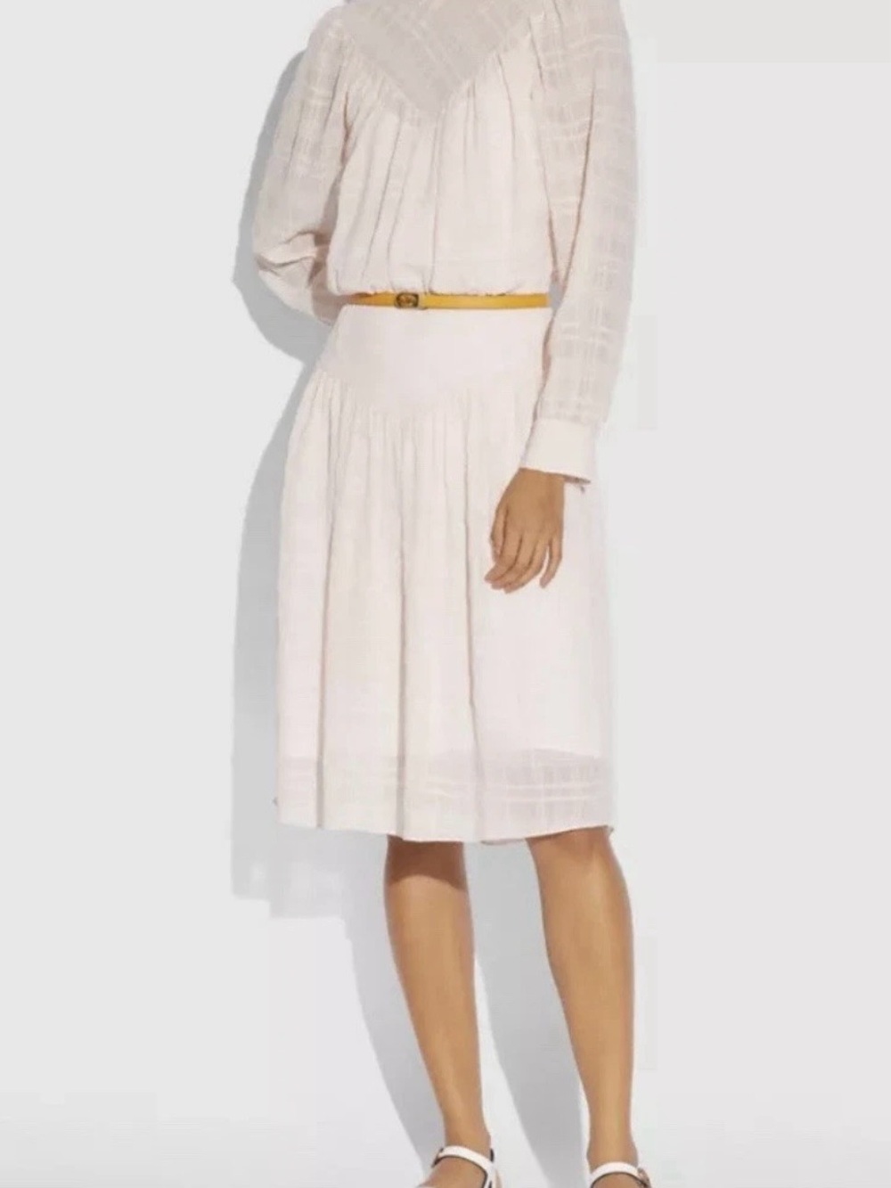 Coach Cream Plaid Long Sleeves Yoke Dress Size 0 NWT